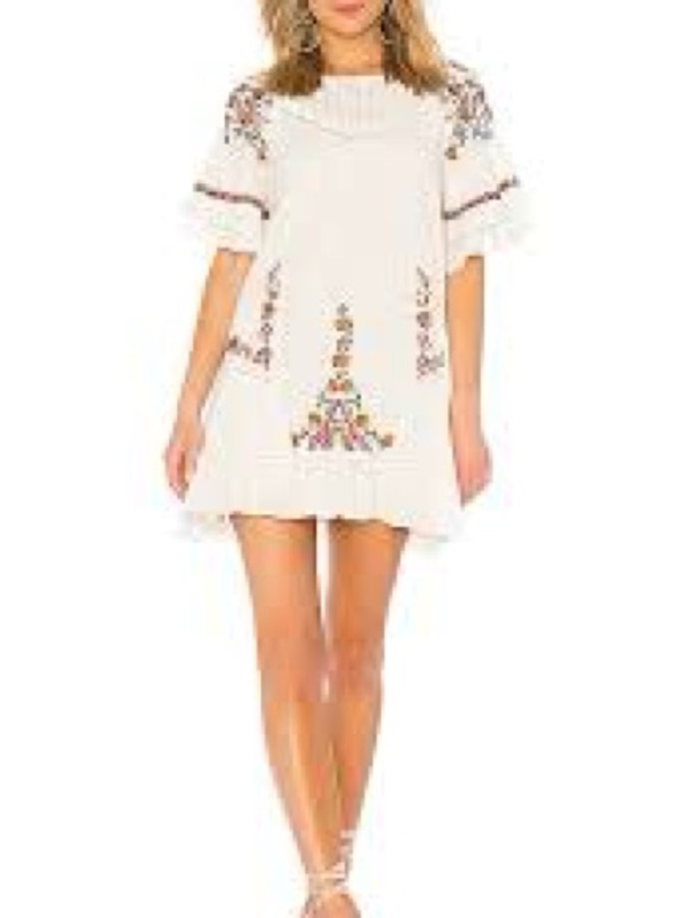 Free People Tunic Dress Womens XS Ivory NEW Embroidered Boho Ruffle